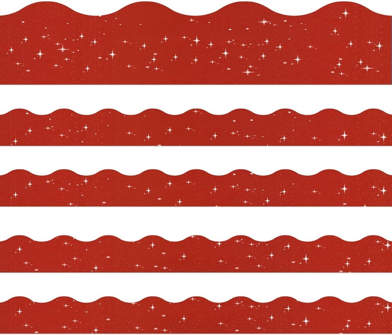 Aurtho 60FT Shine Scalloped Bulletin Board Border- Red Bulletin Board Border, Shiny Red Trim Decorative Roll for Classroom, School, Office, Home - Image 1